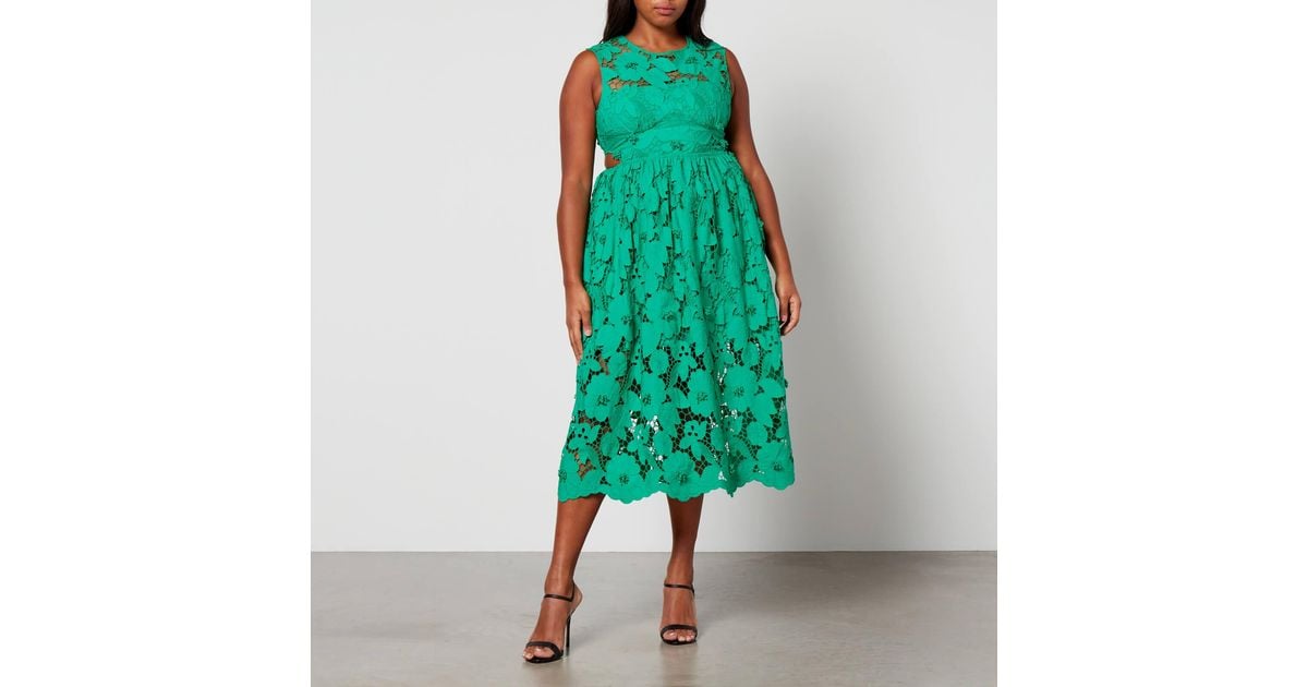 Self-Portrait Cotton Guipure Lace Midi Dress in Green | Lyst