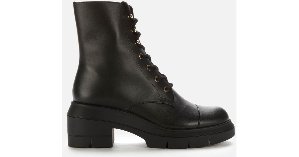 Stuart Weitzman Nisha Leather Lace Up Boots in Black - Lyst