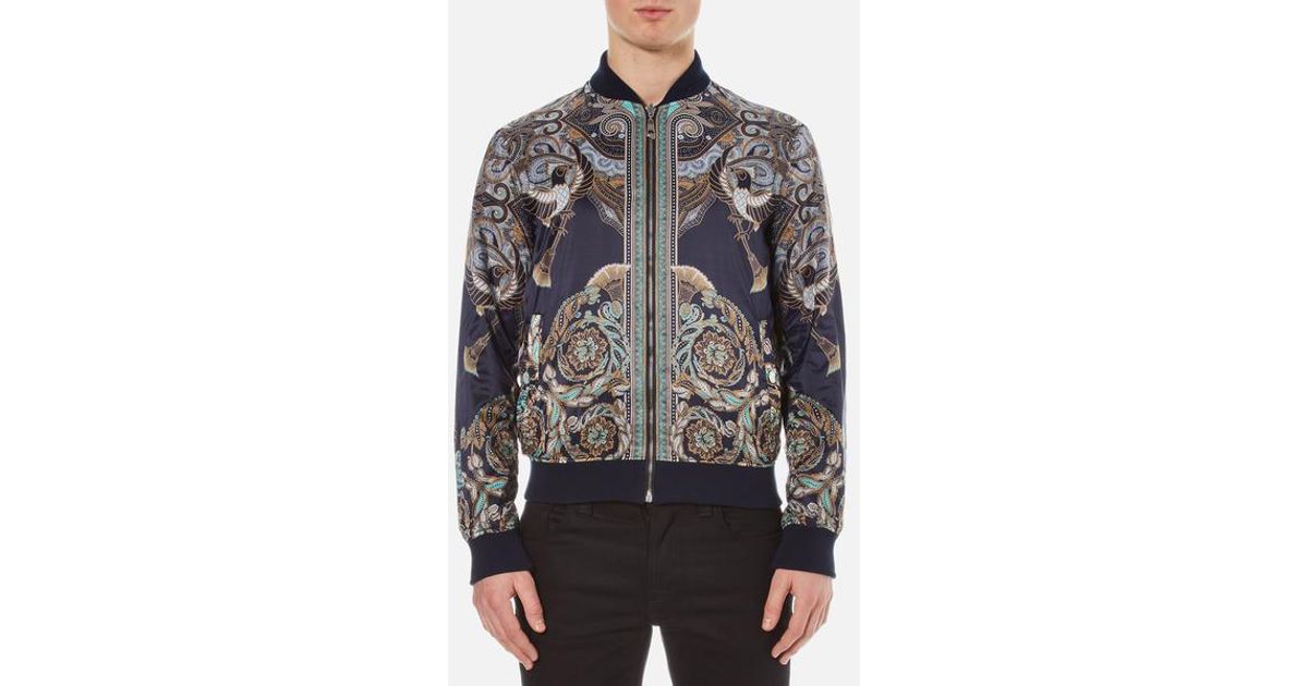 Versace Synthetic Men's Printed Reversible Bomber Jacket in Blue for