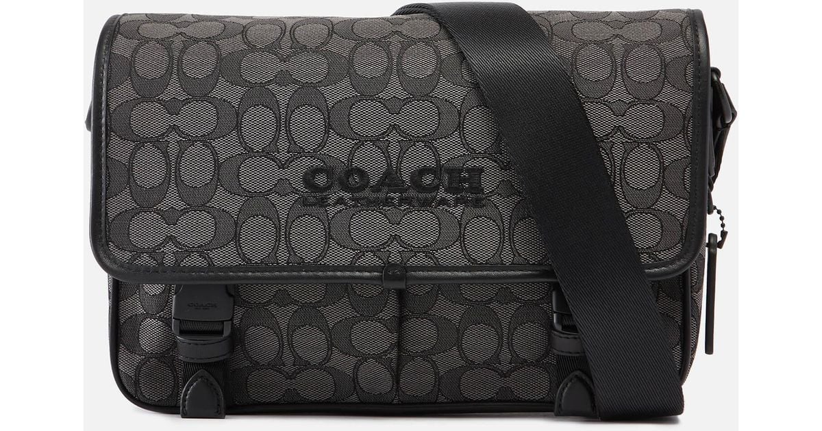 COACH League Signature Jacquard Canvas Messenger Bag in Grey (Black