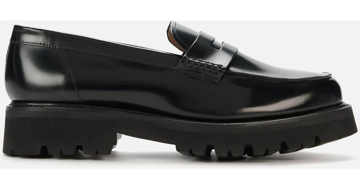 Grenson Jefferson Hi Shine Leather Loafers in Black for Men | Lyst UK