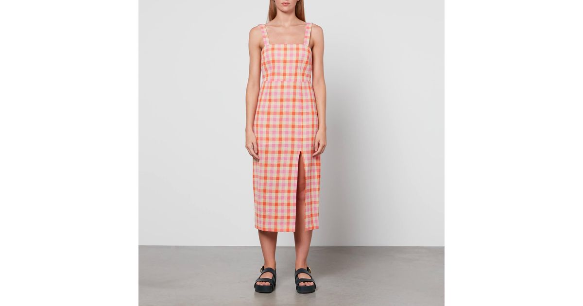 Kitri Mara Orange And Pink Check Midi Dress Lyst UK