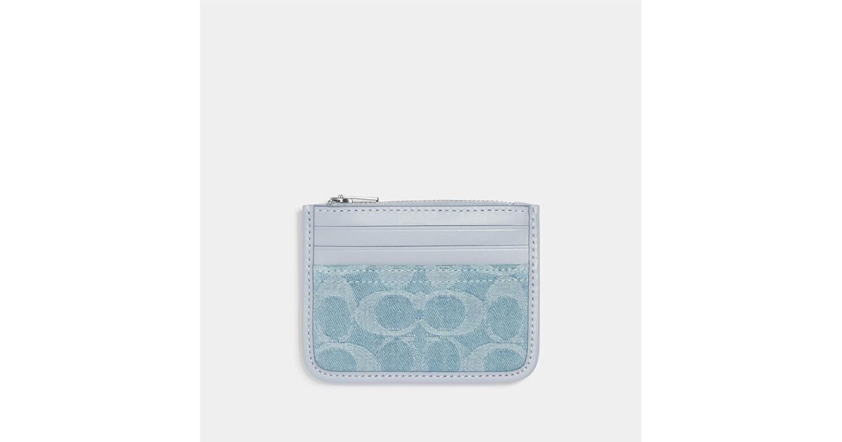 COACH Washed Denim And Leather Signature Zip Card Case in Blue Lyst