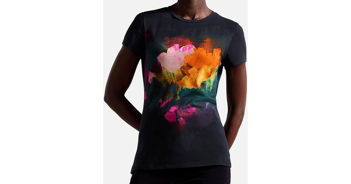 Ted Baker Costela Printed Stretch-cotton T-shirt in Black | Lyst