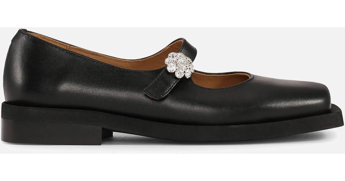 Ganni Ganni Crystal-embellished 80 leather Mary Jane pumps Blackï½MATCHESFASHIONï¼ããããºãã¡ãã·ã§ã³)