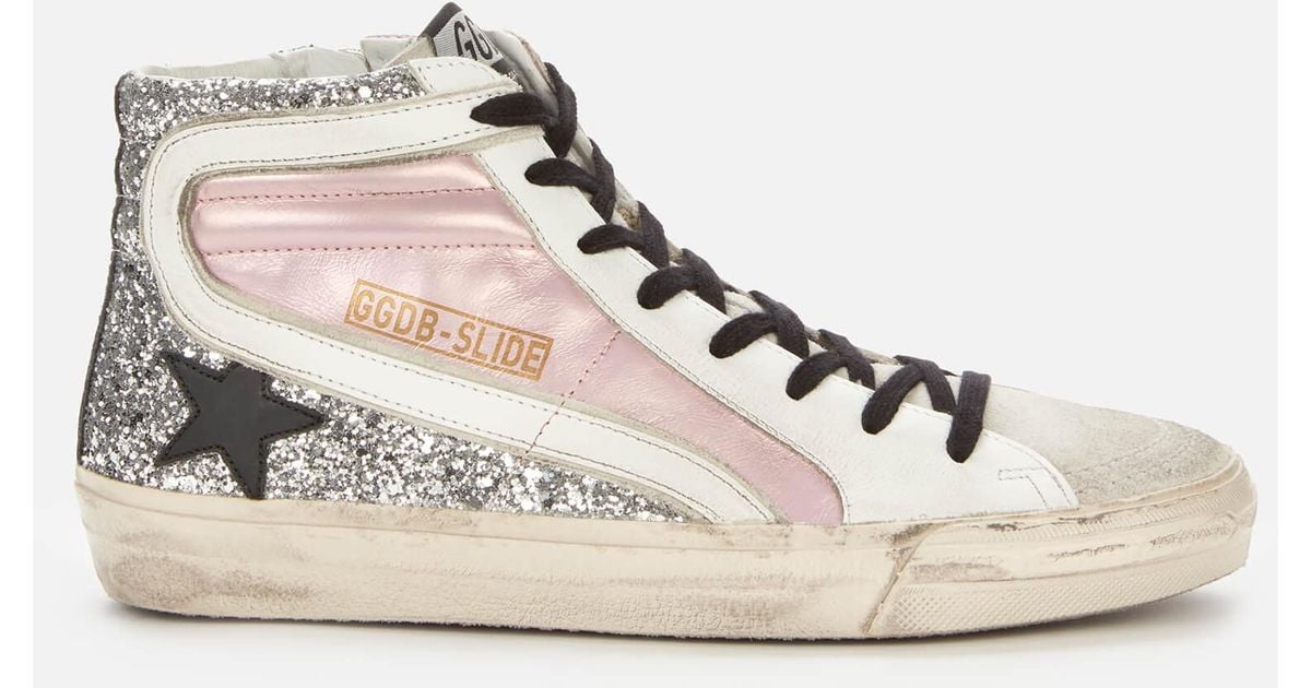 Golden Goose Slide Leather Hi-top Trainers in Pink - Lyst
