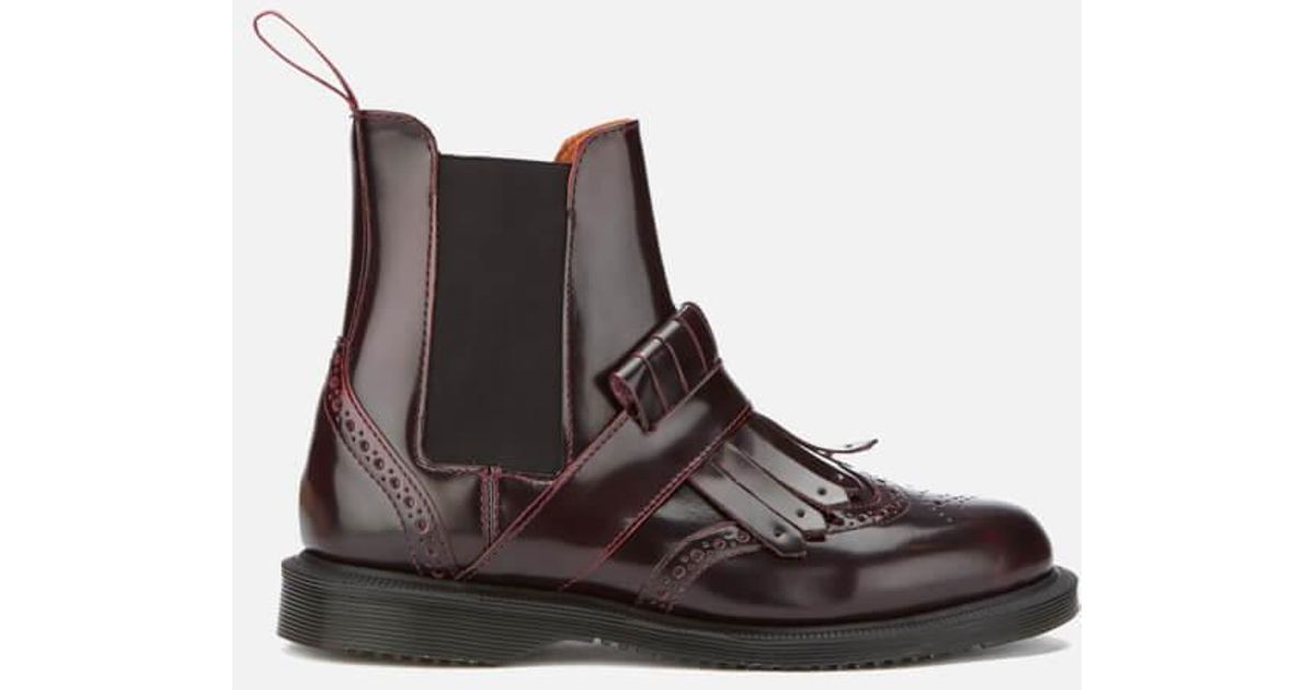 Dr. Martens Women's Tina Arcadia Leather Kiltie Chelsea Boots in Burgundy (Brown) - Lyst