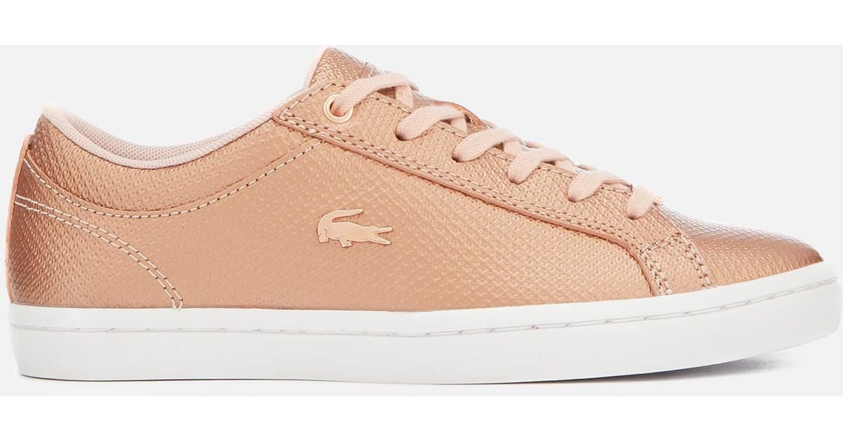 Lacoste Straightset 318 2 Embossed Leather Trainers in Rose Gold (Pink) |  Lyst