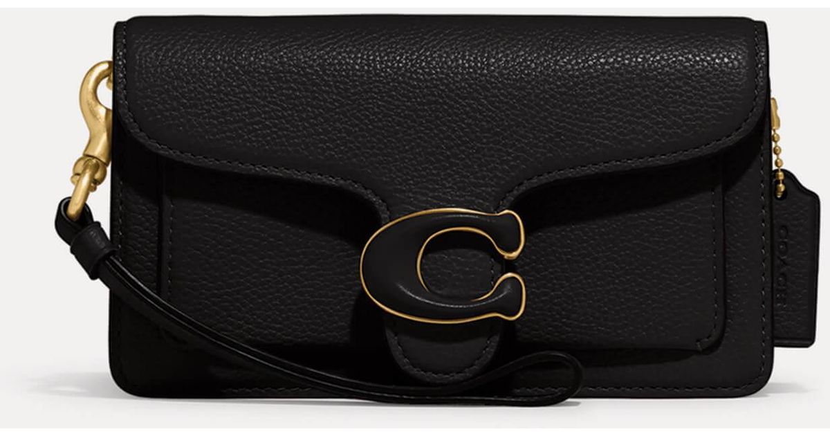 COACH Polished Pebble Tabby Leather Wristlet Bag in Black | Lyst UK