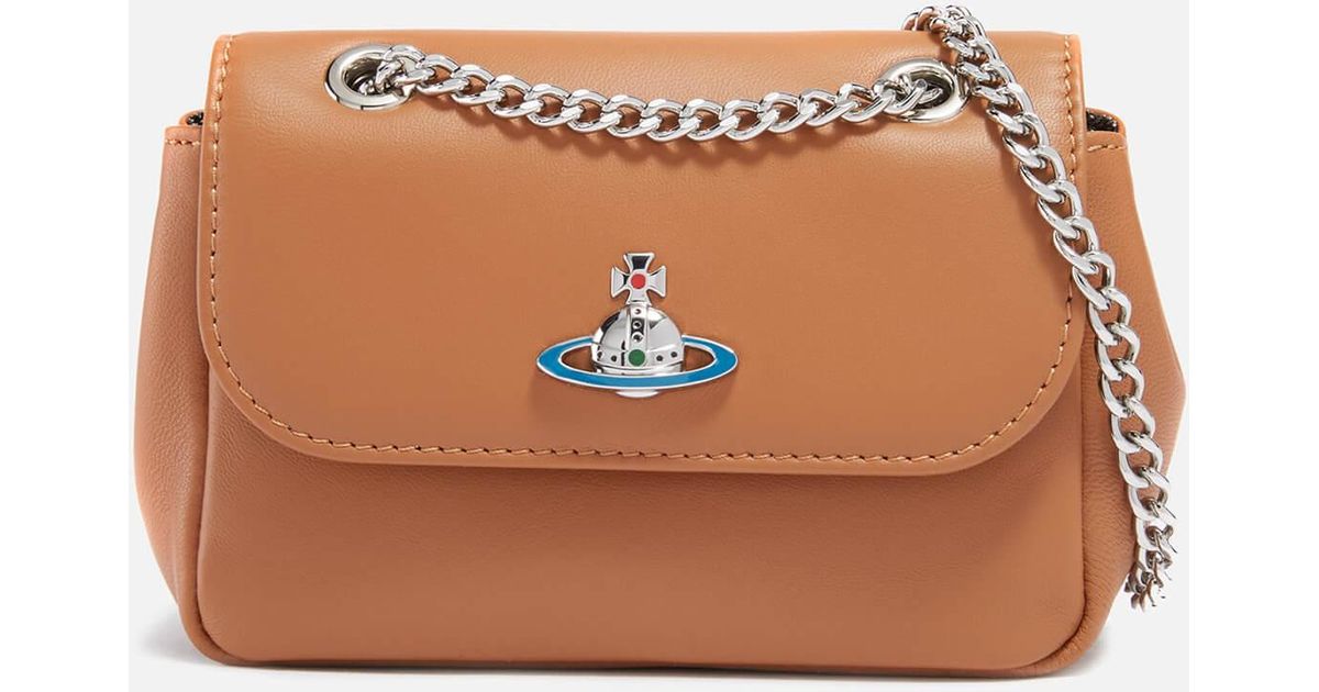 Vivienne Westwood Leather Nappa Small Shoulder Bag With Chain in Tan