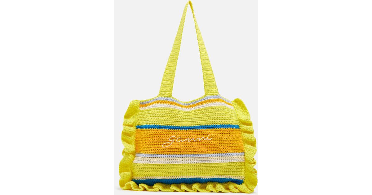 Ganni X Coggles Crocheted Cotton Tote Bag in Yellow Lyst