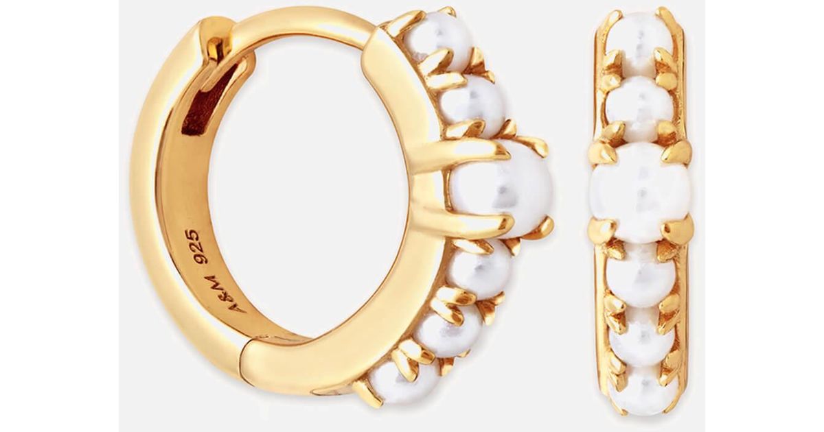 Astrid & Miyu Radiant Pearl Huggie Earrings in Metallic Lyst Australia