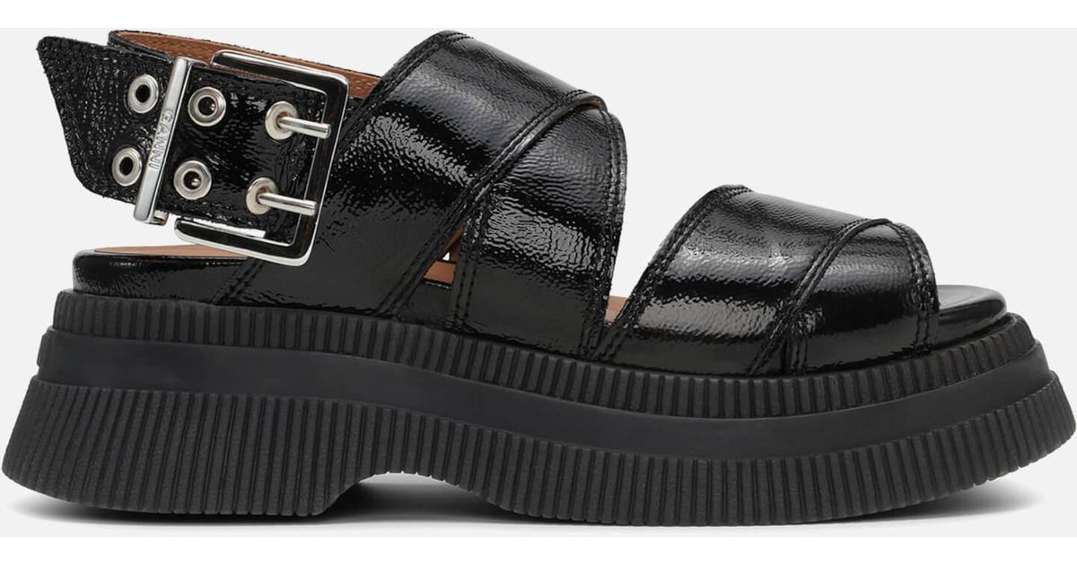 Ganni 's Chunky Creeper Leather Sandals in Black | Lyst UK