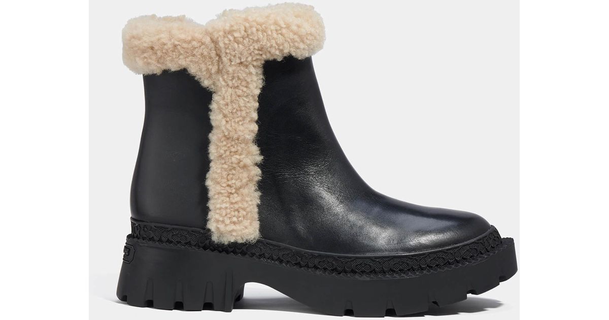 COACH Jane Leather/shearling Ankle Boots in Black | Lyst Australia