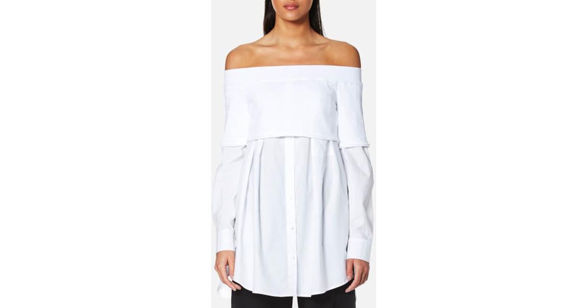 white off the shoulder button down