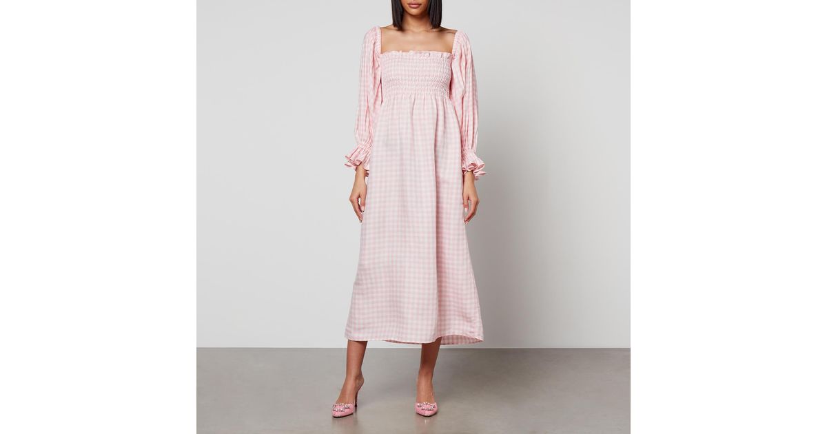 Sleeper Atlanta Ginghamprint Linenblend Dress in Pink Lyst