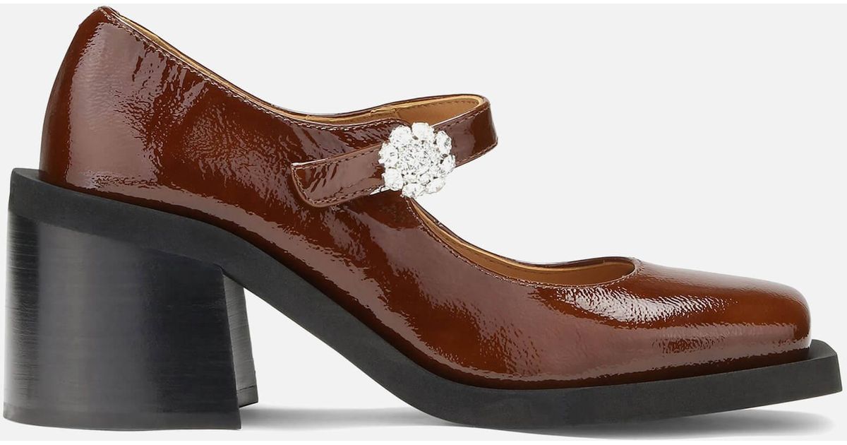 Ganni Square Toe Leather Heeled Mary Jane Shoes in Brown Lyst Australia