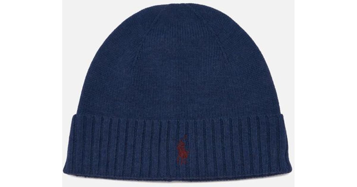 Polo Ralph Lauren Men's Merino Wool Beanie Hat in Blue for Men Lyst