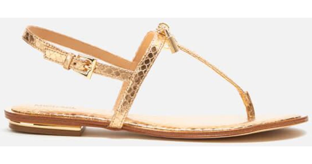 MICHAEL Michael Kors Women's Suki Leather Flat Sandals in Gold ...