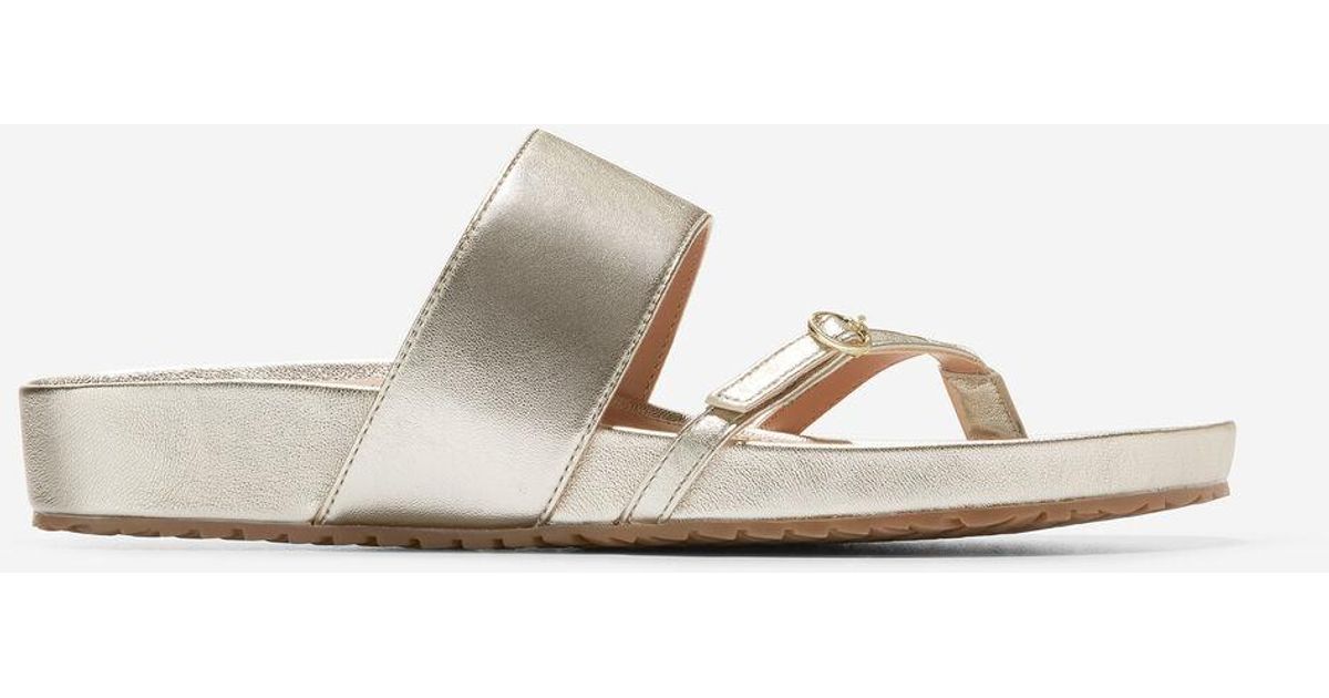 Cole Haan Leather Milani Thong Sandal in Soft Gold Leather (Metallic