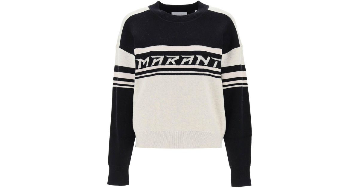 MARANT ETOILE 'callie' Jacquard Logo Sweater in Black | Lyst