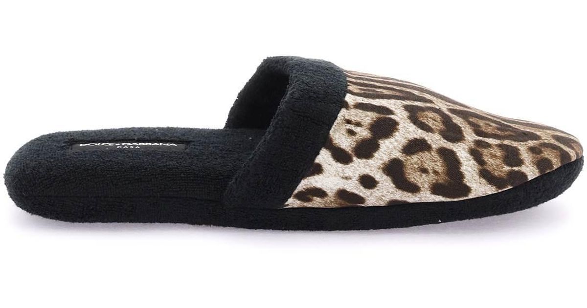Dolce & Gabbana 'leopardo' Terry Slippers in Black | Lyst