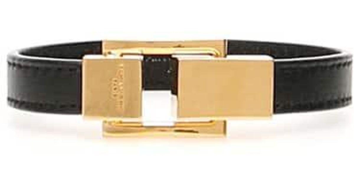 Saint Laurent Leather Ysl Bracelet in Black,Gold (Black) for Men Lyst