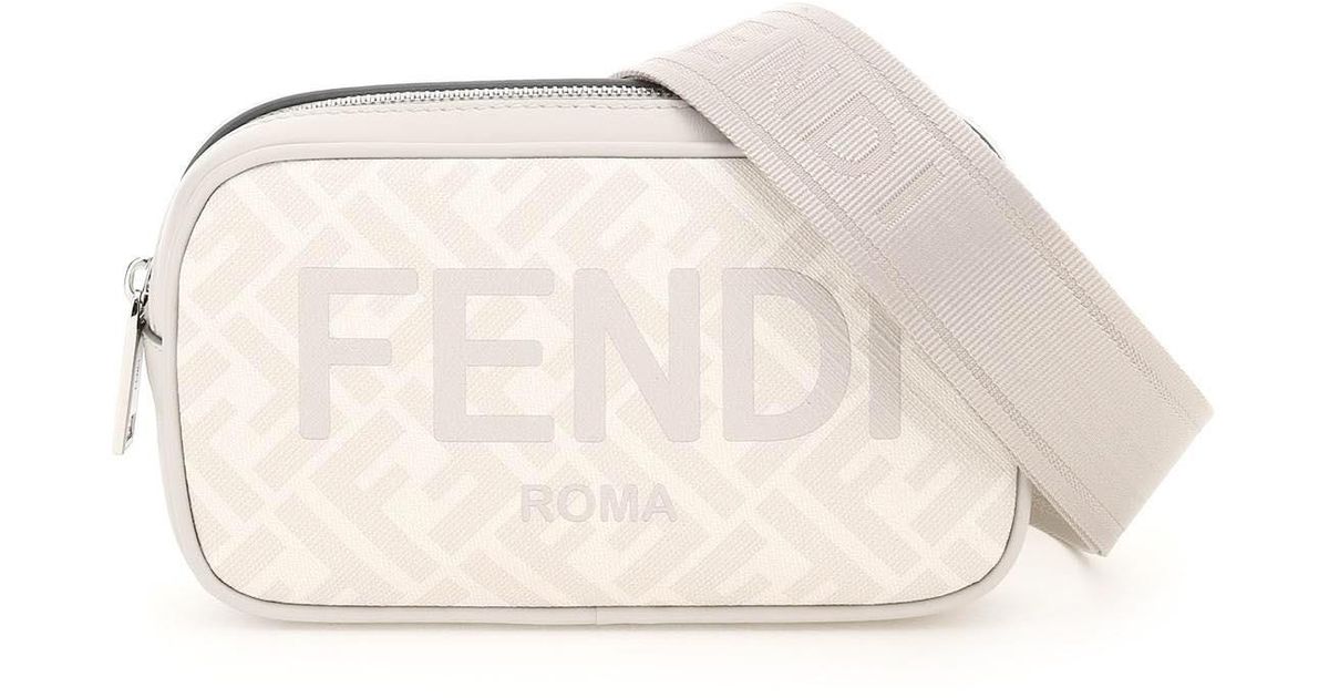 Fendi Compact Camera Case In ROMA Logo FF Motif Fabric White