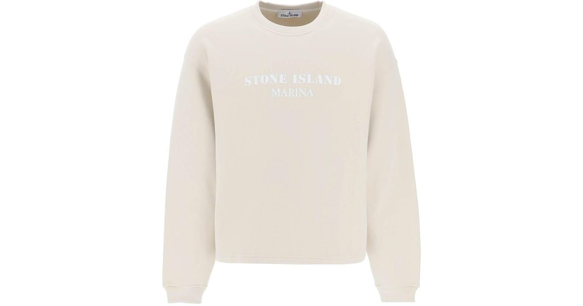 Stone Island Lettering Print Oversized Sweatshirt in White for Men