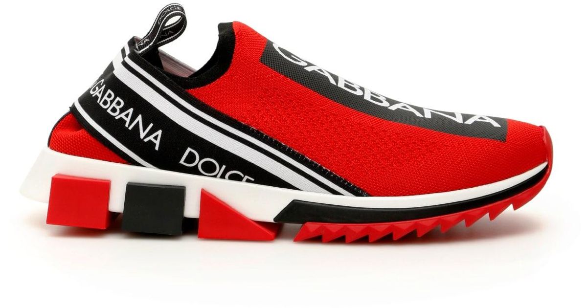 Dolce & Gabbana Leather Stretch Mesh Sorrento Sneakers With Logo in Red ...