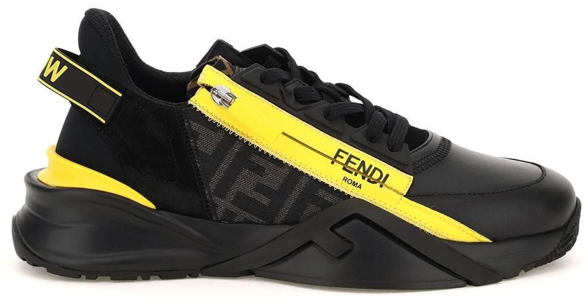 Fendi Fabric And Leather Flow Sneakers in Black,Yellow (Black) for Men |  Lyst Australia