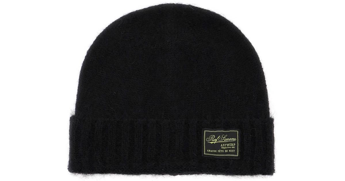Raf Simons Mohair-blend Beanie Hat in Black for Men | Lyst