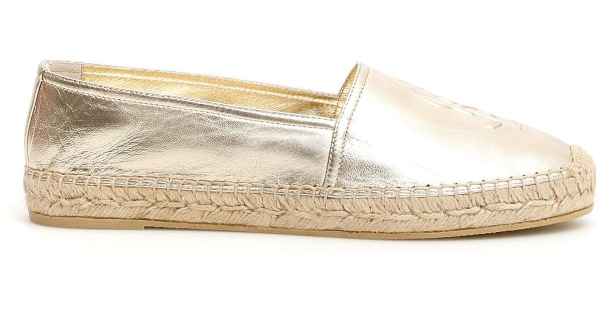 Saint Laurent Leather Logo Espadrilles in Gold (Metallic) - Save 5% - Lyst