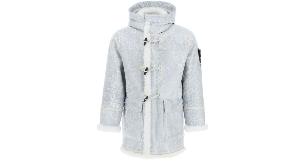 Stone Island Shearling Duffle Coat in Blue for Men | Lyst UK