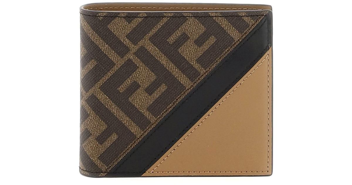 Fendi Diagonal Bi-fold Wallet in Black for Men | Lyst