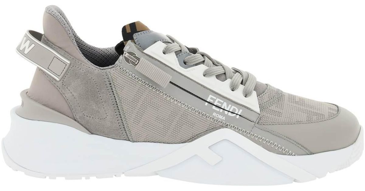 Fendi Synthetic Flow Ff Nylon And Suede Sneakers in Grey,White (Grey ...