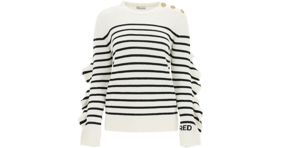 RED Valentino Multicolor Striped Sweater With Ruffles