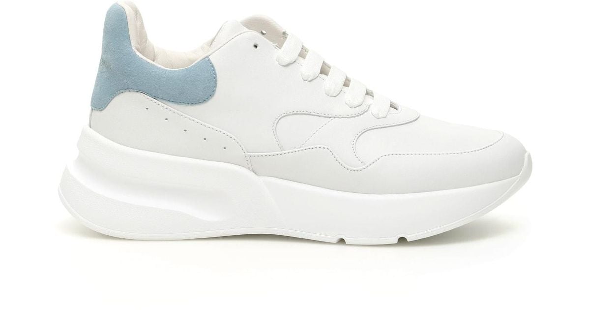 Alexander McQueen Leather Oversize Running Sneakers in White,Light Blue ...