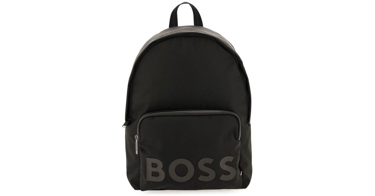 BOSS by HUGO BOSS Recycled Fabric Backpack With Rubber Logo in Black