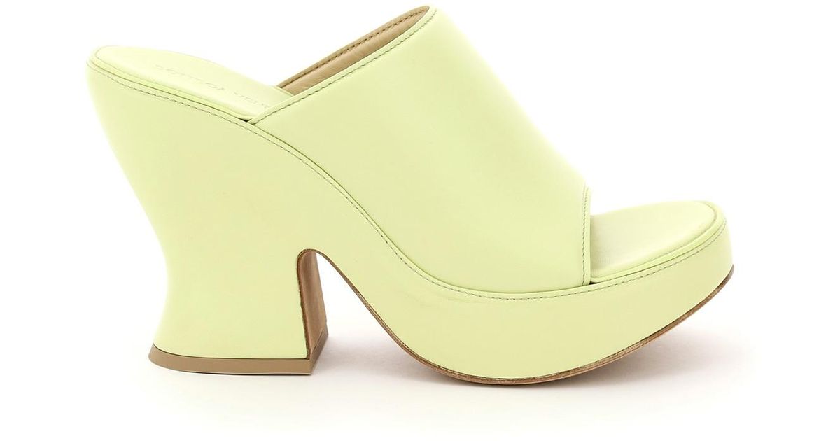 Shop Now For The Bottega Veneta - Wedge Crocodile-effect Leather Clog Mules - Womens - Green 