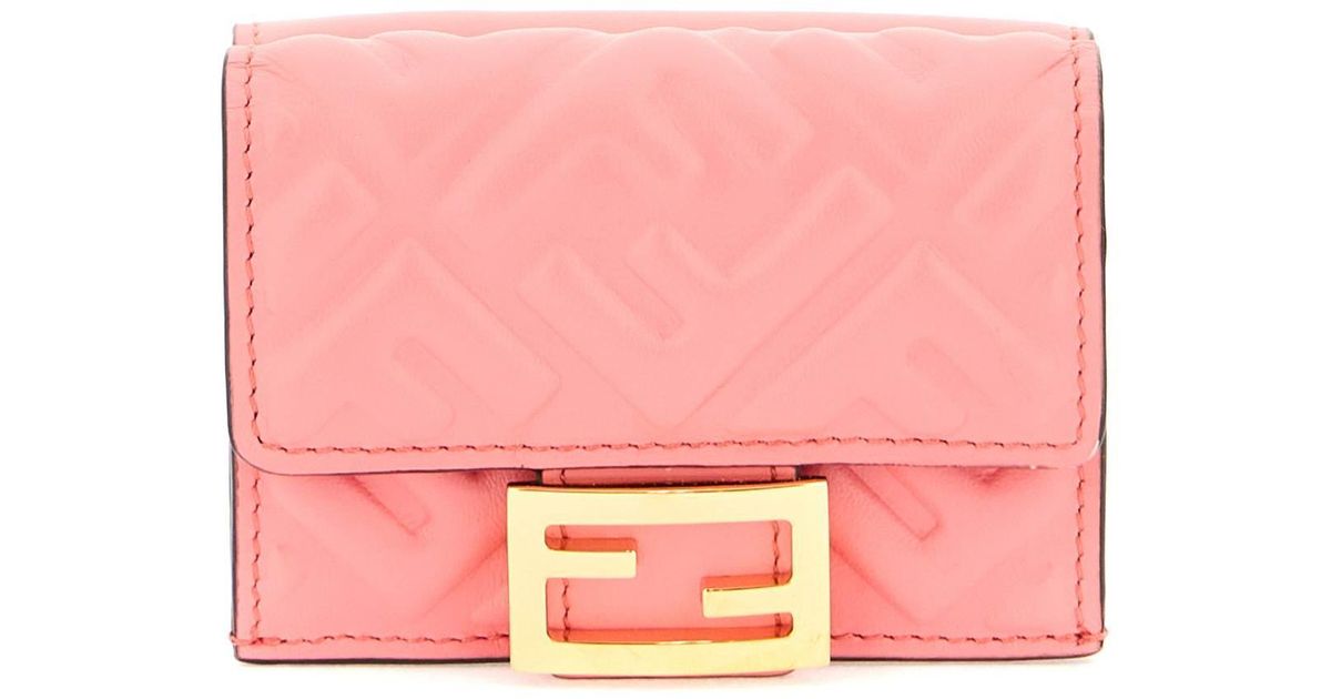 Fendi Nappa Leather Micro Tri-fold Wallet in Pink | Lyst