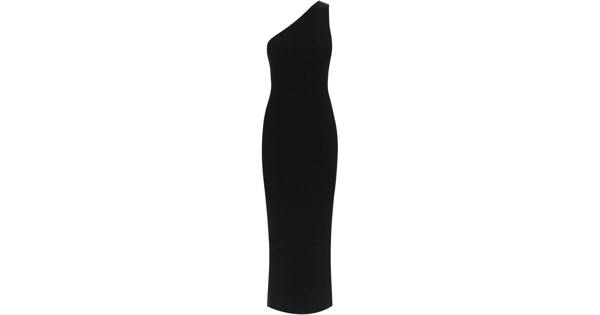 Totême One Shoulder Maxi Dress In Ribbed Knit in Black | Lyst UK