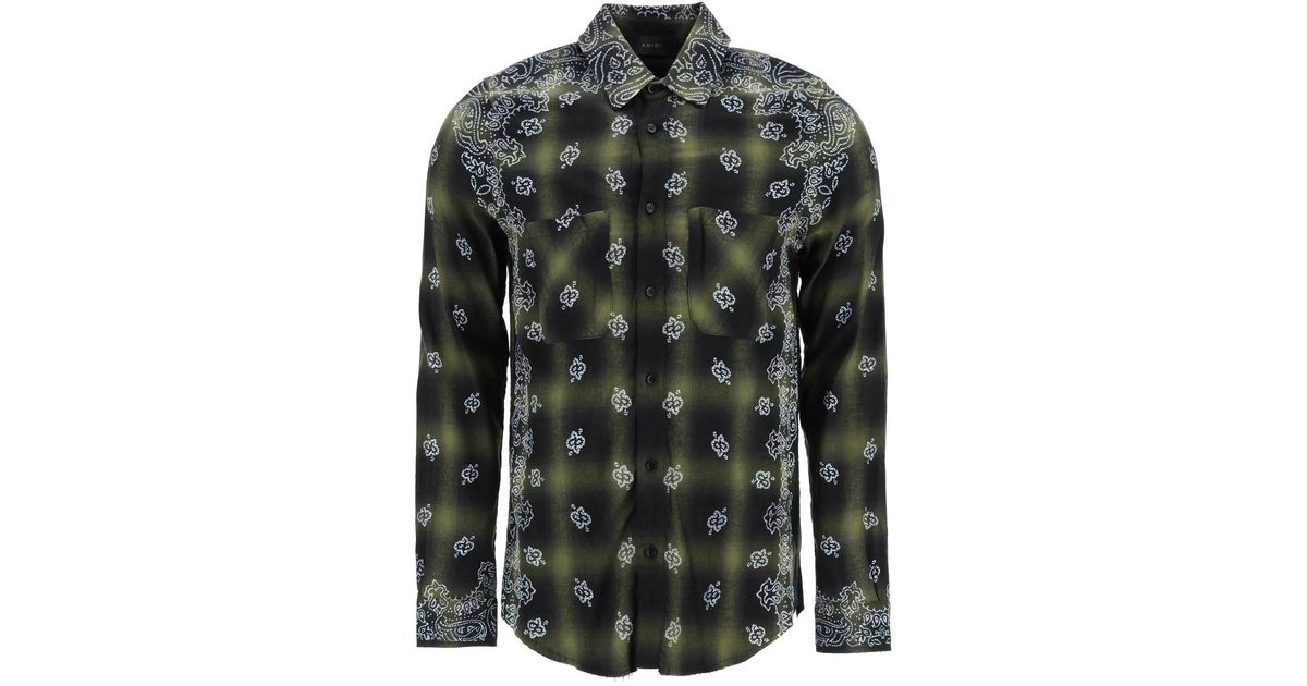 Amiri Cotton Bleach Bandana Shadow Plaid Shirt in Green (Black) for Men