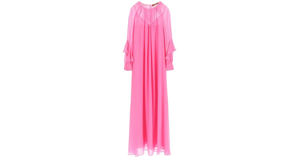 Max Mara Studio 'cordova' Long Dress In Silk Georgette in Pink | Lyst