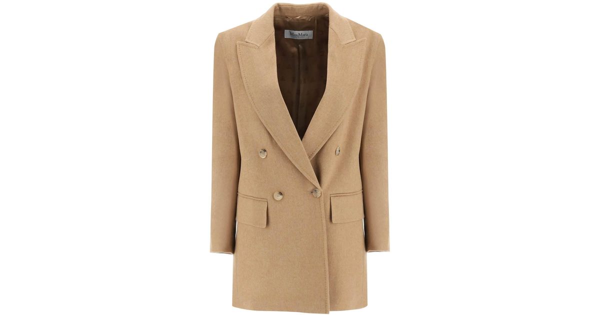 Max Mara 'natale' Double-breasted Camel Blazer in Natural | Lyst