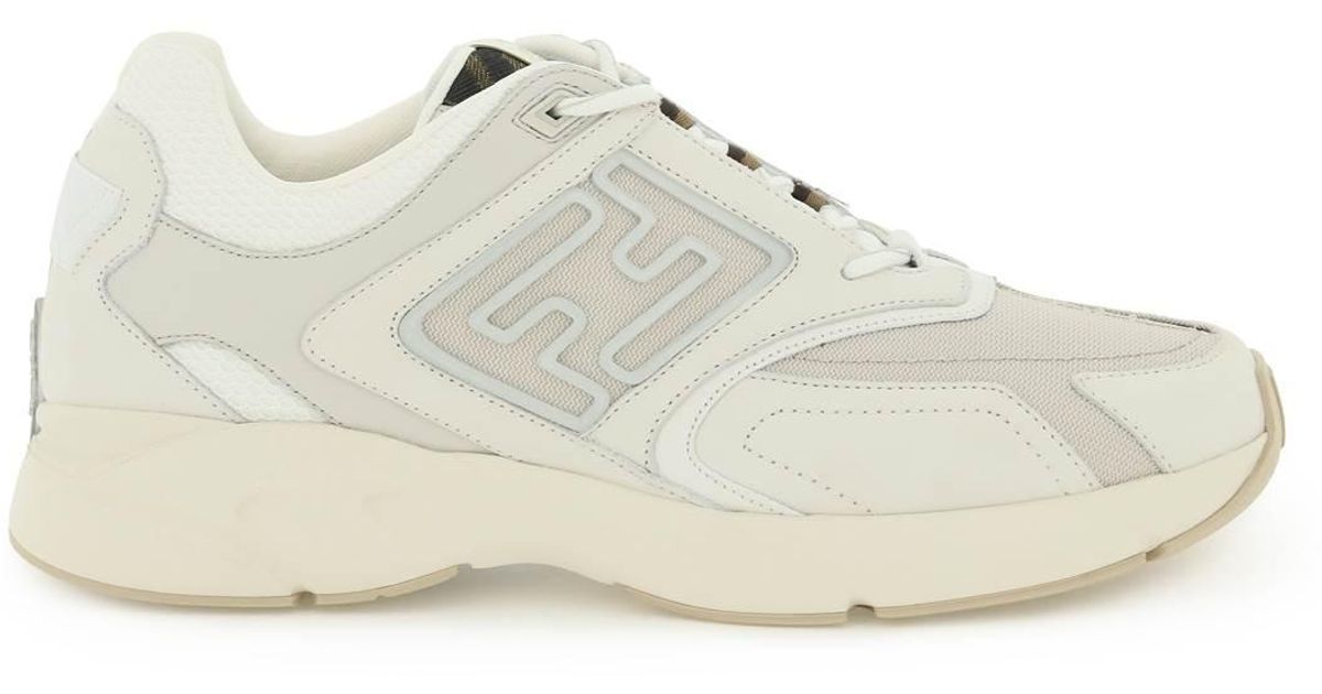 Fendi Leather Faster Trainer Sneakers In Greywhite White For Men Lyst 