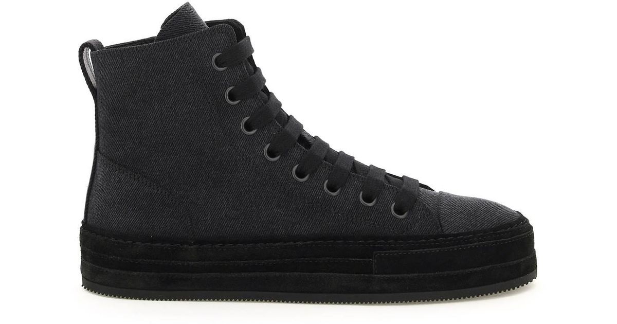 Ann Demeulemeester Raven Denim Hi-top Sneakers in Black | Lyst