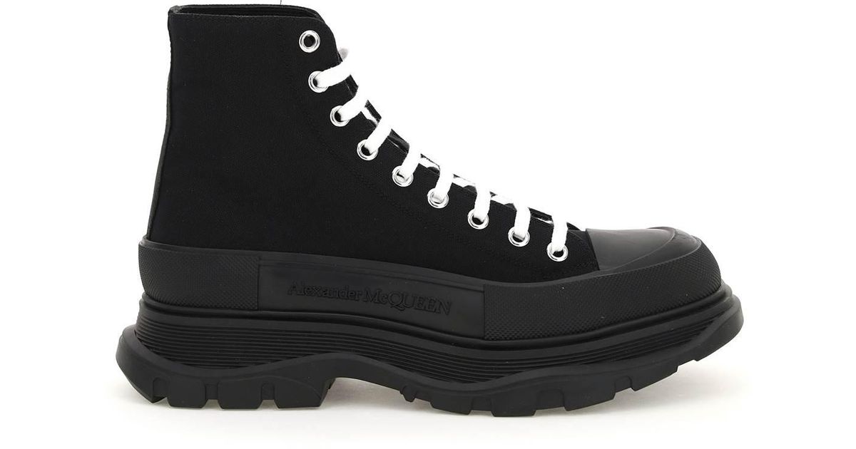 Alexander McQueen Canvas Tread Slick Boots in Black for Men | Lyst