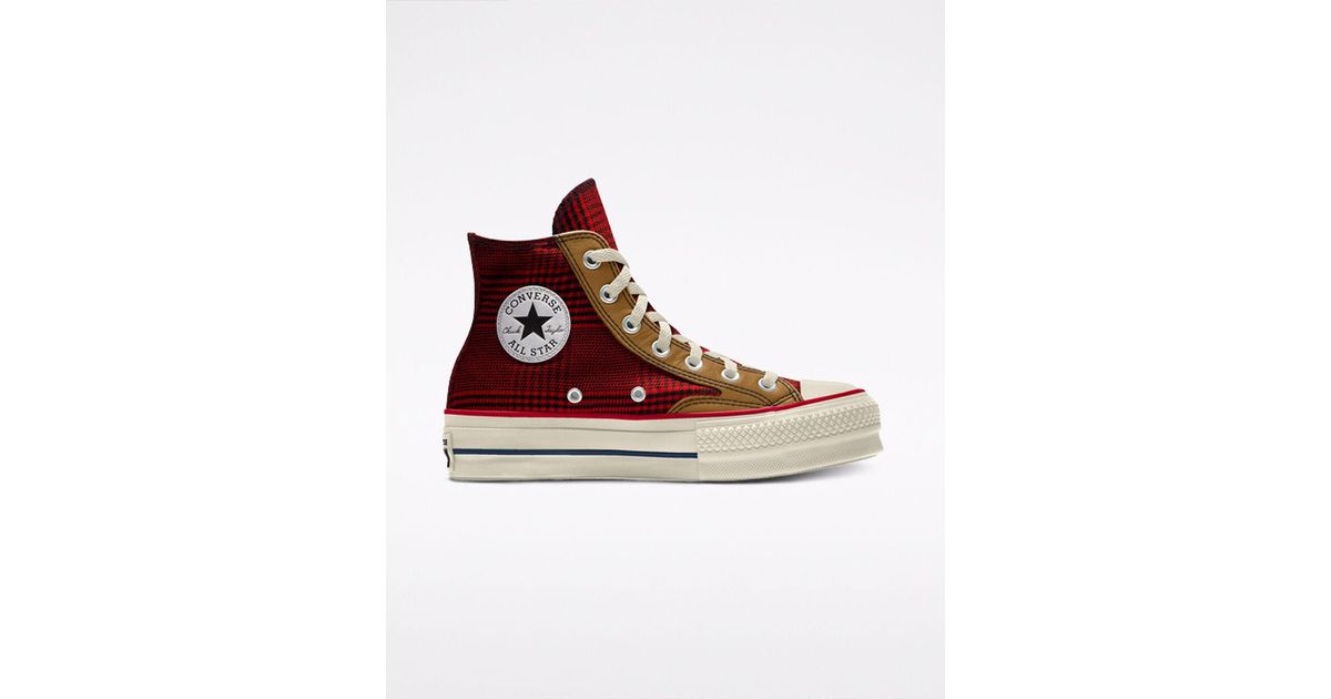 Converse Custom Hacked Plaid Platform Chuck Taylor All Star By You in Red |  Lyst