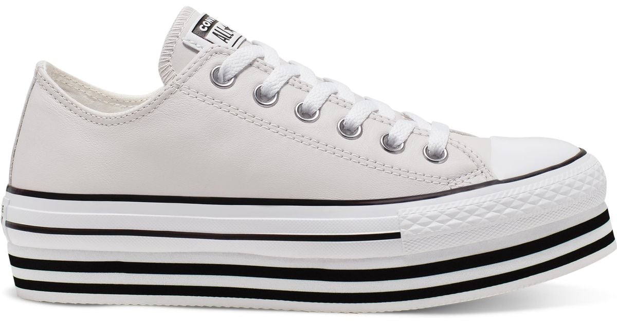 Converse Leather Chuck Taylor All Star Platform Low Top in Grey (Gray ...